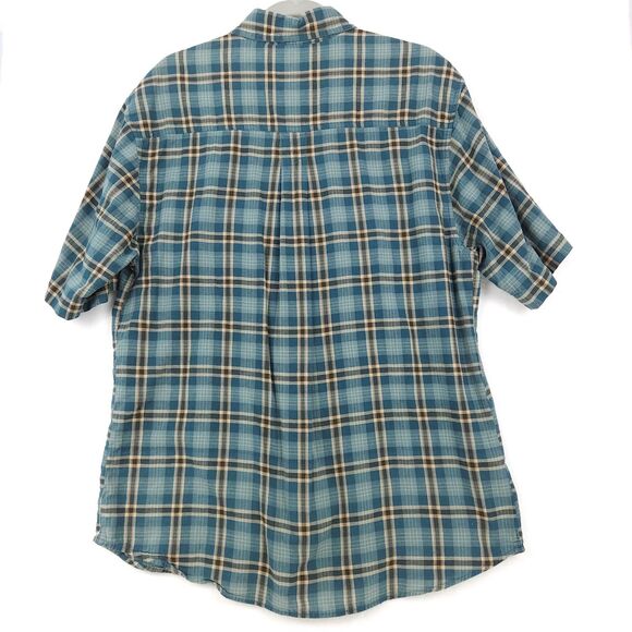 Woolrich Shirt Men's Medium Blue Plaid Button Down Short Sleeve 100% Cotton - Picture 2 of 11